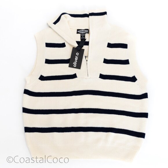 Oliver.O Anthropologie Striped Zipper Sweater Vest XL Top Coastal Nautical Golf - Picture 1 of 12